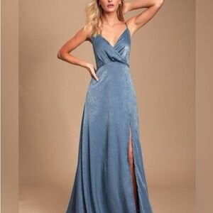 Lulu's Slate Blue Maxi Dress with Slit